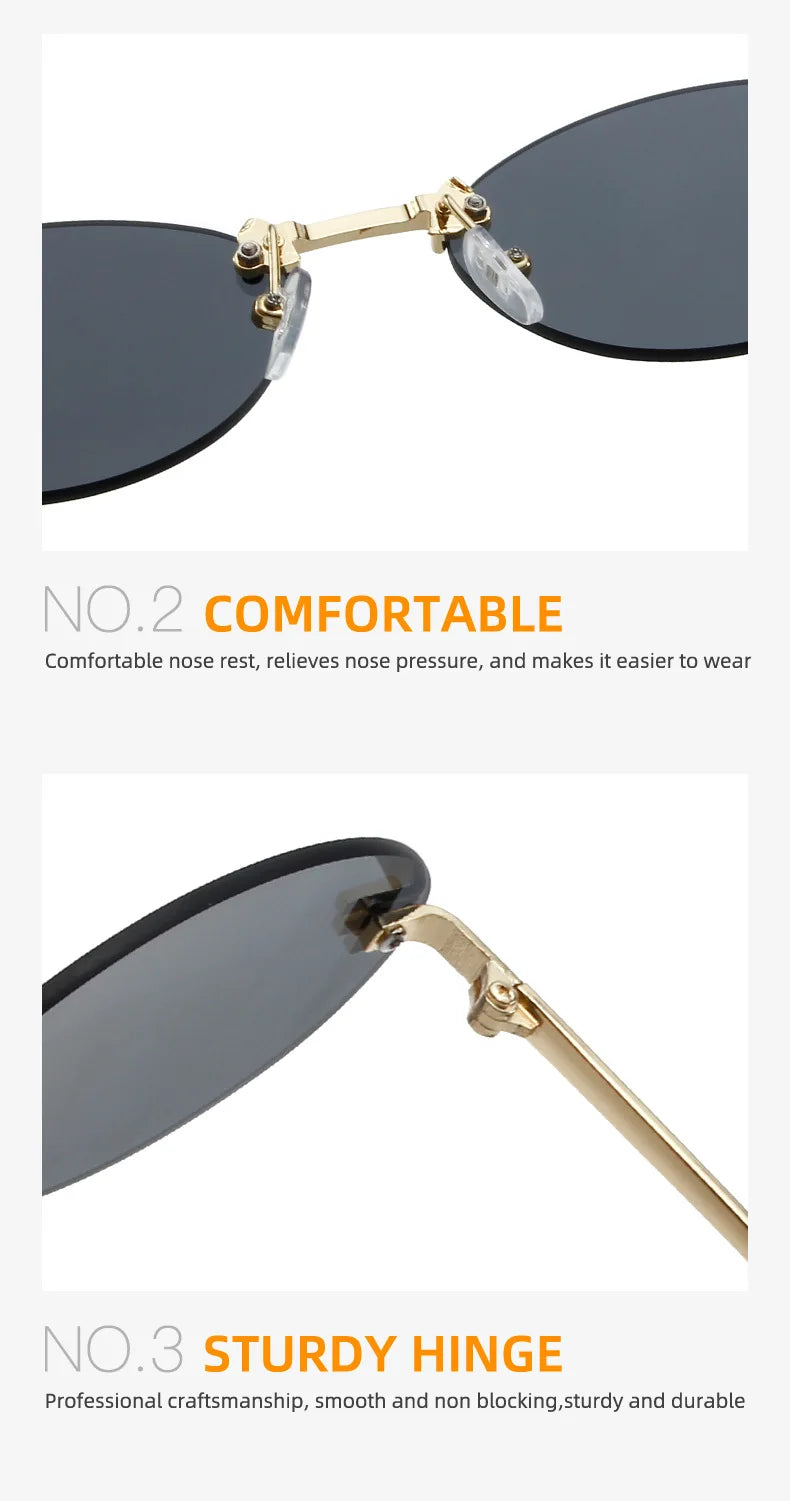 Lunettes de soleil noires sans bords avec petite lettre ovale en diamant «F» pour femmes, marque de luxe, monture métallique, lunettes de soleil Unsiex, nuances élégantes UV400