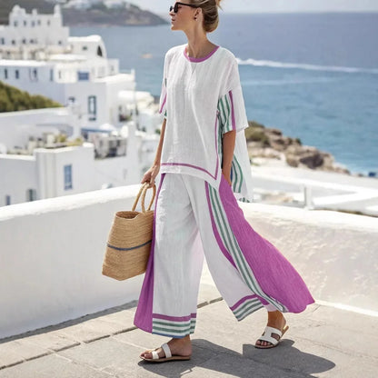 2025 nouvelle rayure femmes mode décontracté ensemble de 2 pièces été haut ample élégant solide bureau vacances pantalon costume femmes vêtements