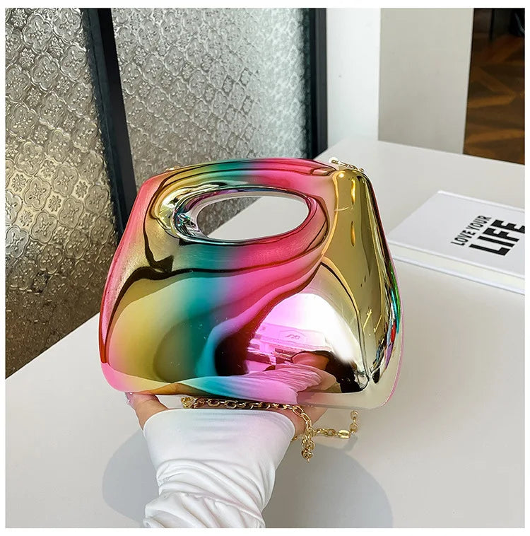 Sac à main hobo en acrylique doré pour femme, sac à main de plage transparent, sac à main de soirée, poignée supérieure ronde, fête de mariage, designer de luxe