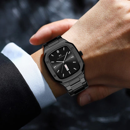 2024 Nouveaux hommes montre mode carré bracelet en acier inoxydable bleu or 3Bar Quartz semaine calendrier simulé affaires sport montre-bracelet