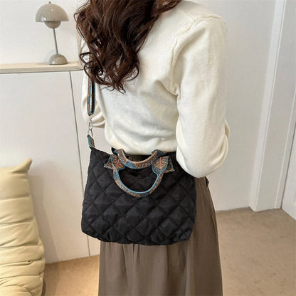 Sac à main à large ceinture pour femmes, automne/hiver, espace losange, sac à bandoulière en coton, grande capacité, fourre-tout de Shopping assorti