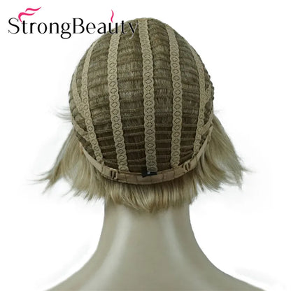 StrongBeauty-Perruques Synthétiques Courtes Droites, Cheveux Doux, Layered Shag, Ombre Blonde