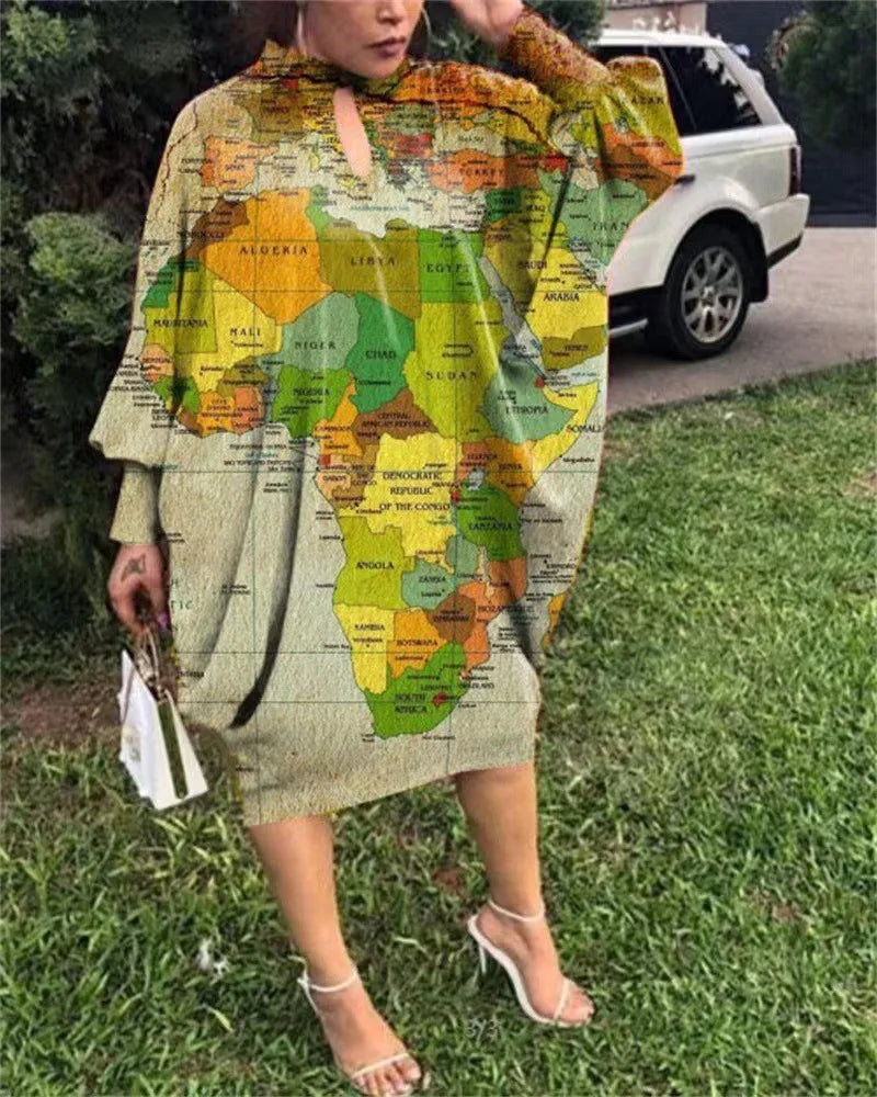 Robe Africaine Imprimée en Polyester à Manches sulf, Longueur aux Genoux, Printemps Été 2023