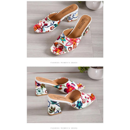 Pantoufles d'Été à Talons Épais pour Femme, Chaussures de Haute Qualité, Parka Ouverte, Décontractées, Grande Taille