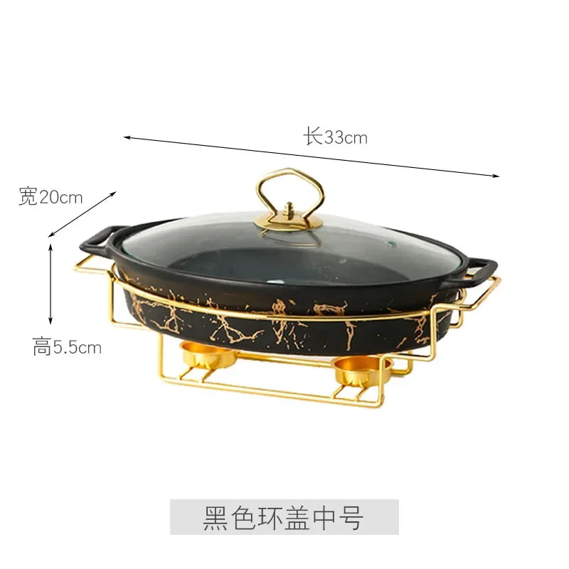 Vaisselle de visionneuse naren céramique nordique, casserole binaurale domestique, pot à soupe, hôtel, restaurant, ensemble de supports de pot chauffant à bougie