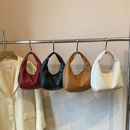 Femmes classique mode tissé en relief Hobo souple en cuir PU petit sac à bandoulière à poignée supérieure décontracté sacs à main quotidiens