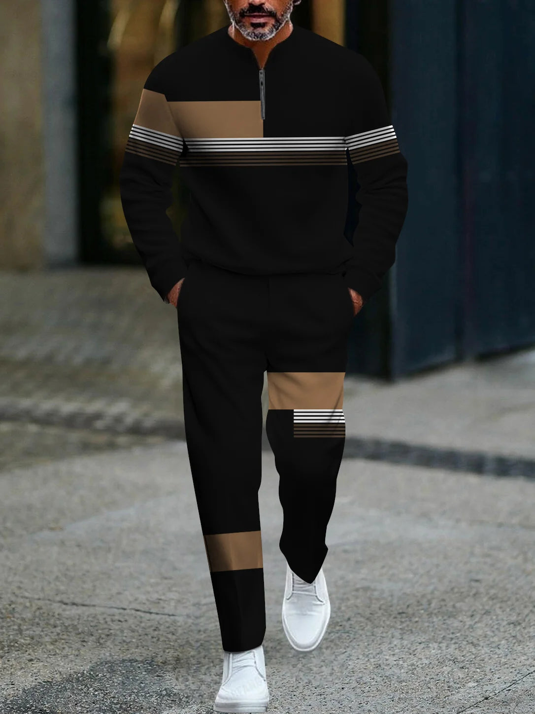 Ensemble pantalon Long à manches longues pour hommes, demi-fermeture éclair imprimée en 3D, fermeture à glissière, ajustement confortable, tenue décontractée à la mode, nouvelle collection 2025