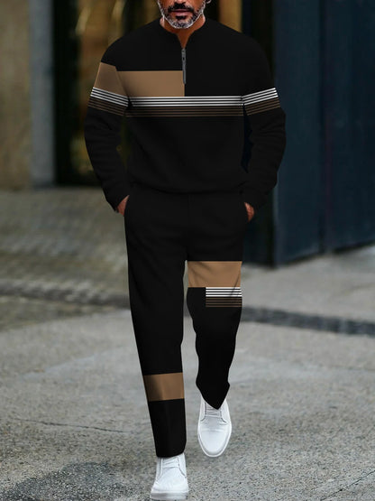 Ensemble pantalon Long à manches longues pour hommes, demi-fermeture éclair imprimée en 3D, fermeture à glissière, ajustement confortable, tenue décontractée à la mode, nouvelle collection 2025