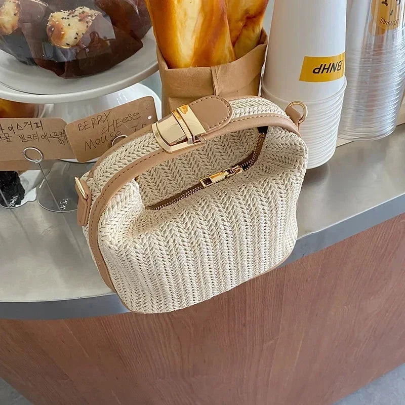 Yogodlns été petit sac à main en paille sac à bandoulière tendance tissé seau sac à bandoulière décontracté bord de mer sac de plage filles poignée fourre-tout