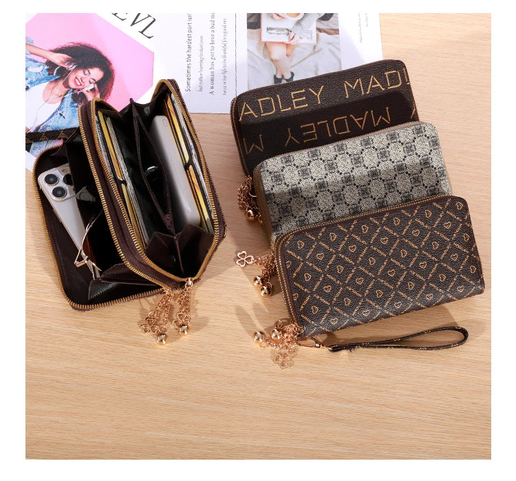 Portefeuille long simple de grande capacité, Sac à fermeture éclair en simili cuir, Sac d'embrayage multifonctionnel décontracté