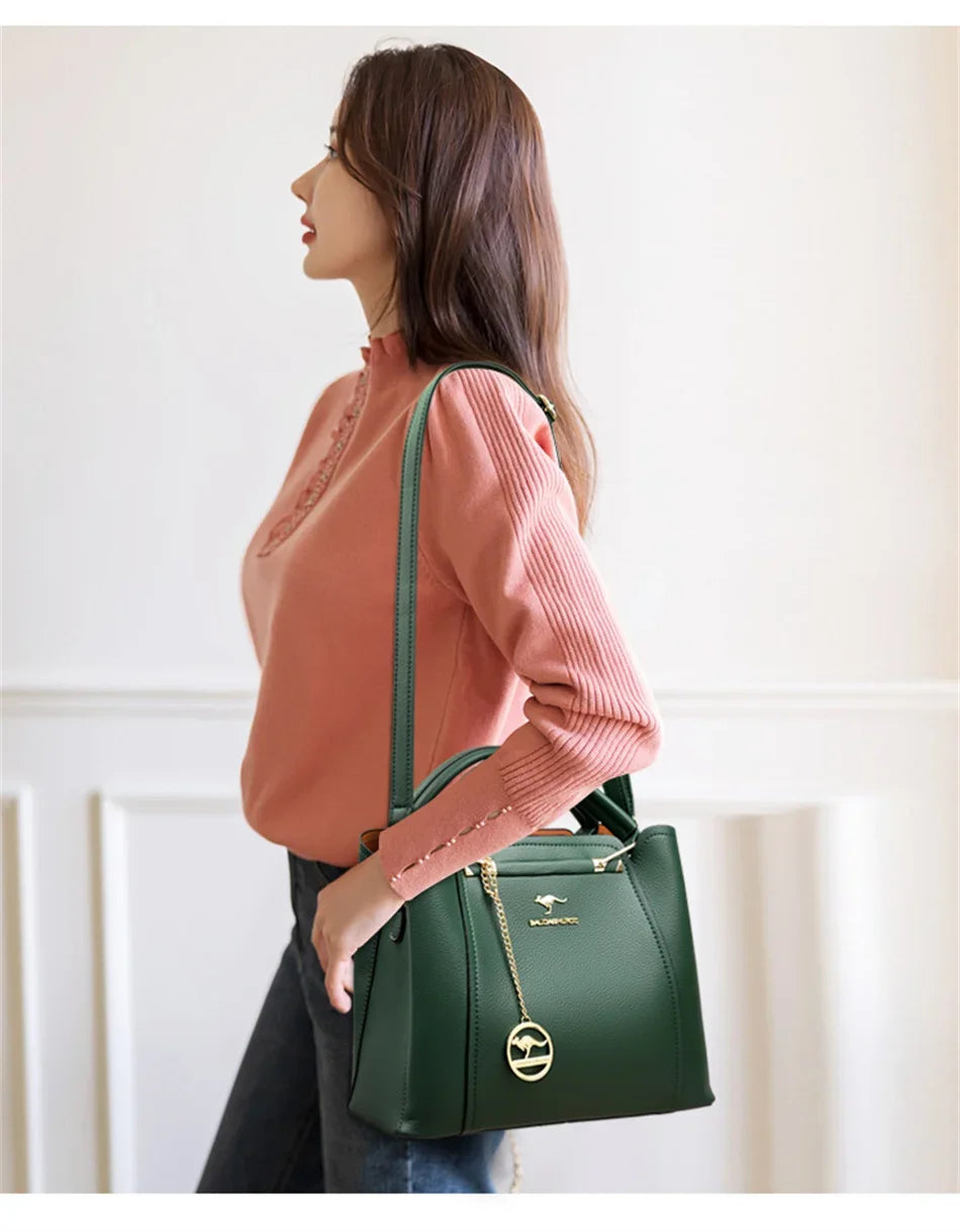 3 couches grande capacité femmes sac fourre-tout en cuir souple sacs à main de luxe femmes sacs concepteur couleur unie sac à bandoulière sacs à main 2025