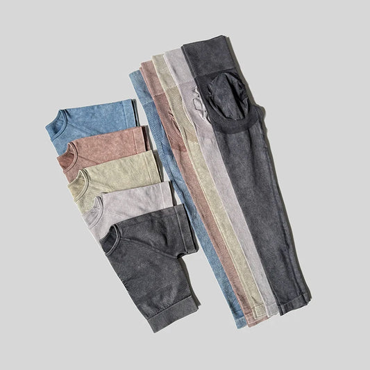 Ensemble de sport de lavage pour femmes, combinaison sans couture, haut de Fitness à manches courtes avec froissés sur les fesses, Leggings d'entraînement, vêtements de gymnastique