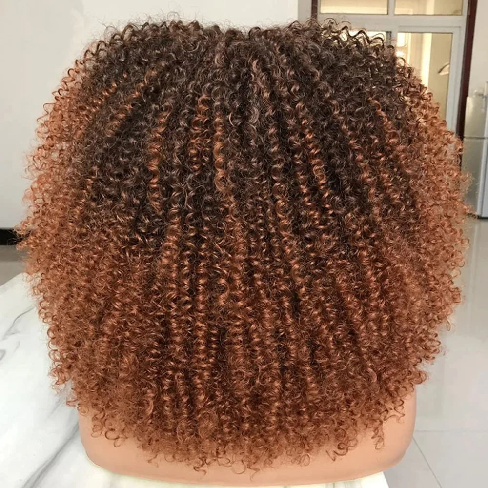 Perruques afro bouclées pour femmes noires, perruque bouclée crépue avec frange, perruque courte bouclée Bob, cheveux synthétiques d'apparence naturelle, noir et brun, 16 po