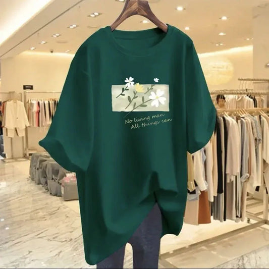 T-shirt manches courtes col rond femme, pur coton, imprimé floral, basique, décontracté, à la mode, été, chic, 45-105 noix