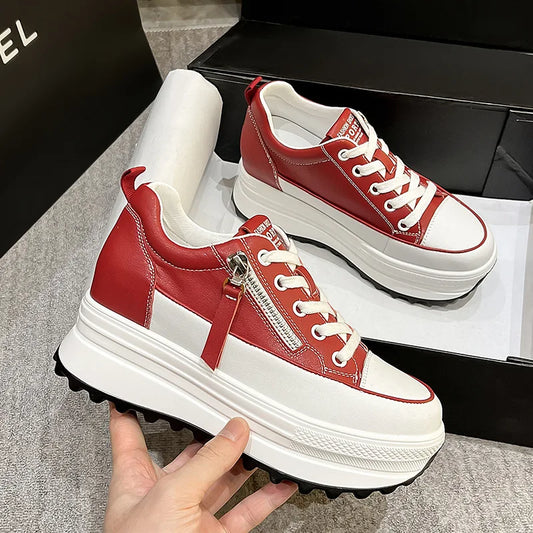 Fujin 7 cm en cuir véritable femmes chaussures décontractées 7 cm plate-forme compensée femme mode baskets gros printemps automne chaussures été