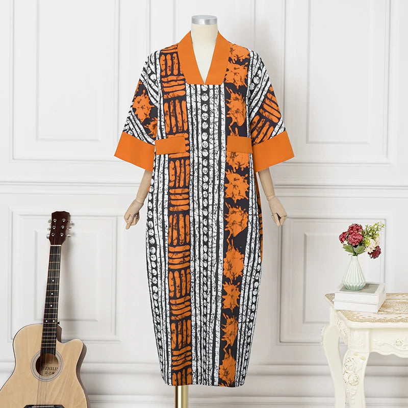 VONDA Vintage Robe Maxi femmes été fête imprimer robes 2025 mode col en v 3/4 manches décontracté surdimensionné ample longue Robe