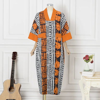 VONDA Vintage Robe Maxi femmes été fête imprimer robes 2025 mode col en v 3/4 manches décontracté surdimensionné ample longue Robe