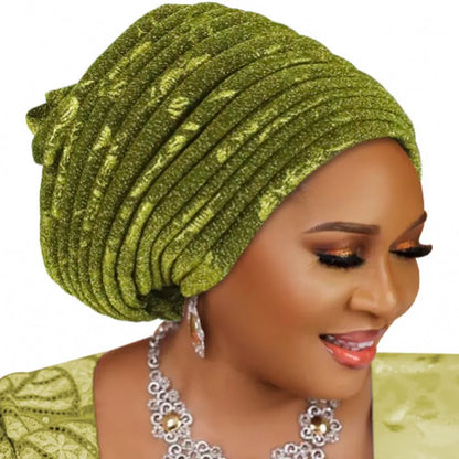 Turban Plissé pour Femme, Cravate de Sauna, ixde Mariage Africain, Nigeria, 2025