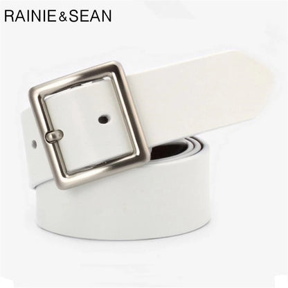RAINIE SEAN – ceinture blanche en cuir véritable pour femme, avec boucle ardillon, en peau de vache, rouge, noir, Camel