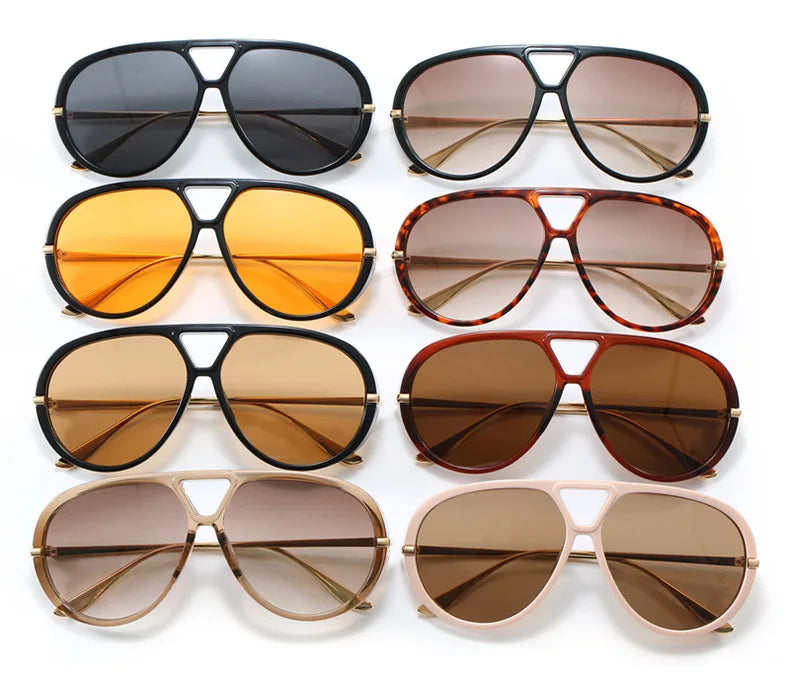 Lunettes de soleil pilote Punk ovales surdimensionnées pour femmes, grande marque de luxe, monture métallique Vintage, lunettes de soleil pour dames, bouclier UV400, 2025