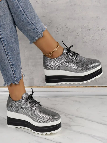 Chaussures à plateforme à talons compensés pour femmes, chaussures d'extérieur décontractées à lacets, baskets confortables à talons hauts, semelle optique de rencontre basse