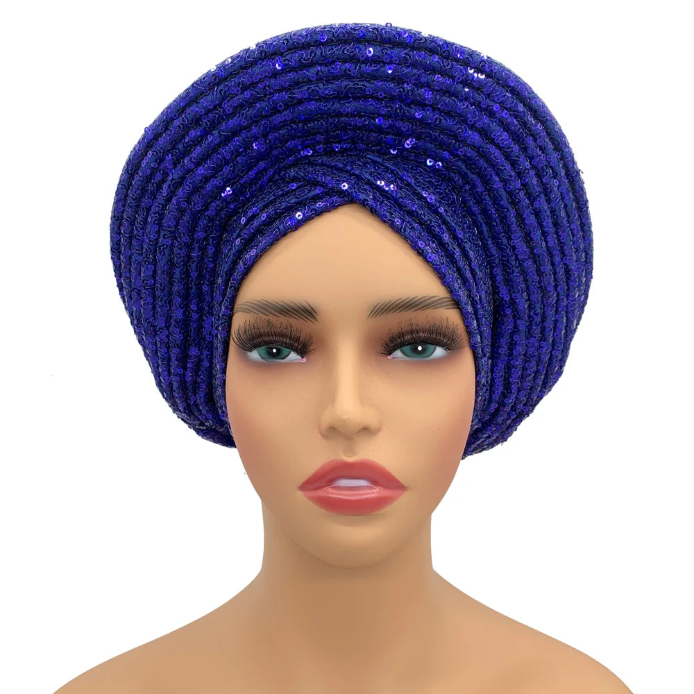 Paillettes Autogele Turban casquette pour femmes prêt africain Auto Gele casque Nigeria mariage Geles femme bandeau dame casque