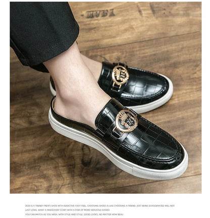 Mocassins en cuir de style britannique pour hommes, demi-chaussures marron, chaussures à enfiler, confortables et respirantes, haute qualité, été