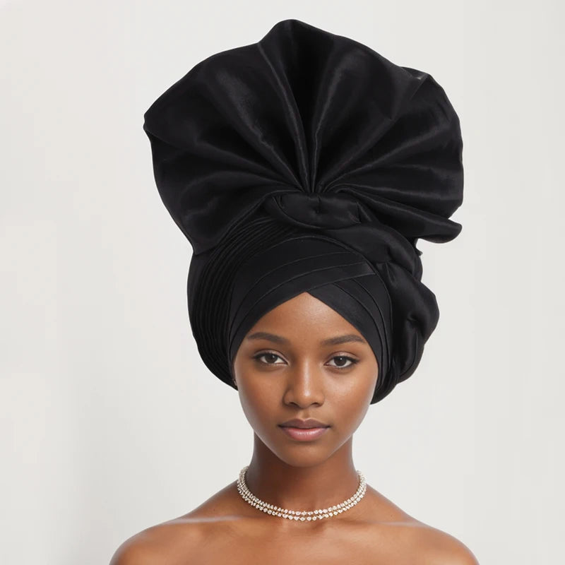 Turban Africain Plissé pour Femme, Déjà Fait, Cravates de Sauna, Bonnet Auto Gele, Hijab Musulman, Mariage Nigérian, Chapeau Rond