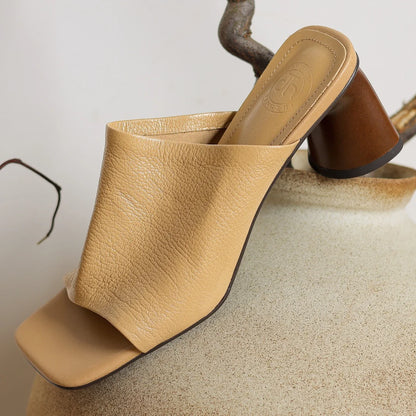 Sandales d'été en peau de mouton souple pour femmes, diapositives ald-on, talon rond de 6cm, élégantes, dames, grande taille 34-41, escarpins habnommée quotidiens minces, chaussures