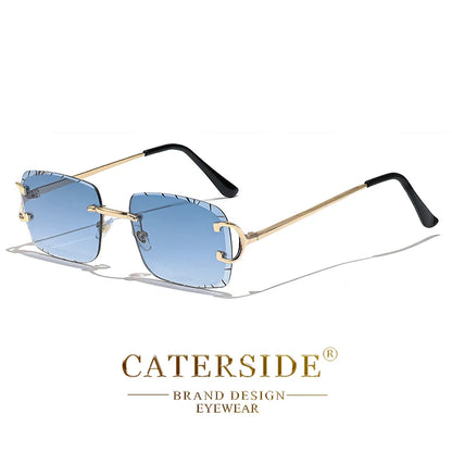 CATERSIDE lunettes de soleil carrées sans monture hommes Cupronickel mode Punk dégradé lunettes de soleil Vintage à la mode petite monture lunettes UV400