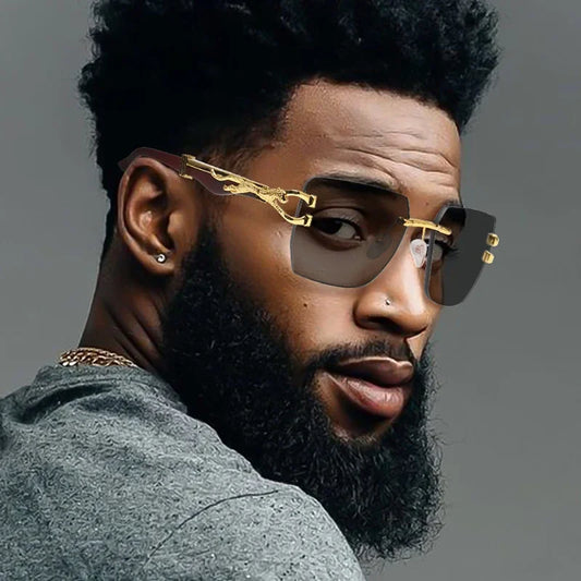 Lunettes de soleil d'extérieur à monture léopard carrée sans bords pour hommes et femmes, dégradé de styliste, mode Vintage, lunettes de luxe