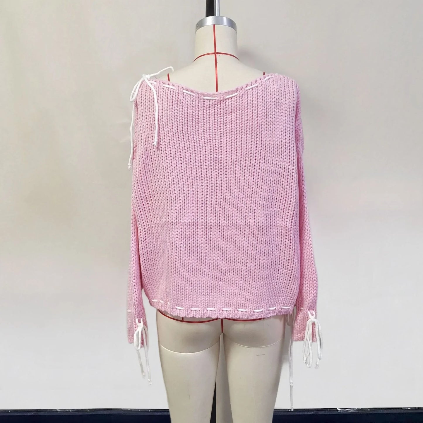 Pull tricoté à lacets pour femme, pull à manches longues, ample, à la mode, Y2K, nouvelle collection automne hiver 2024