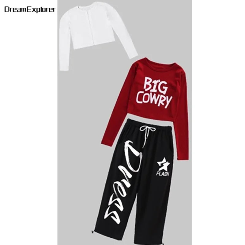 Filles K-pop haut court mode lettres Sport Joggers pantalon fille groupe vêtements ensembles enfants Hip Hop Streetwear enfants Jazz Costumes