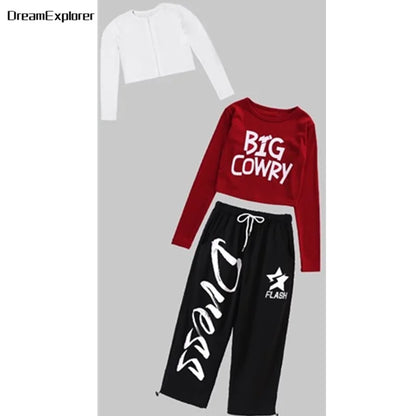 Filles K-pop haut court mode lettres Sport Joggers pantalon fille groupe vêtements ensembles enfants Hip Hop Streetwear enfants Jazz Costumes