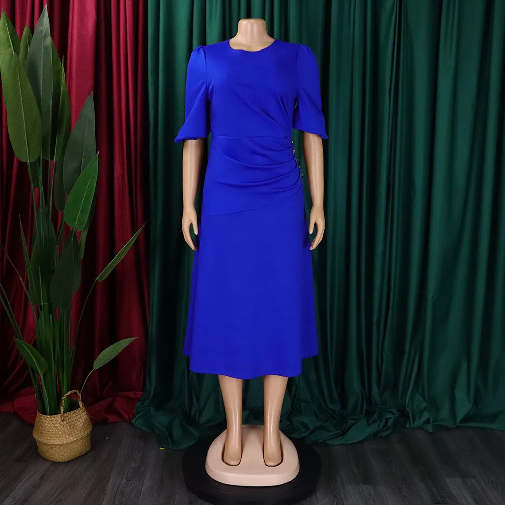 FairyShely-Robe longue à manches courtes pour femmes, grande taille, col rond, grandes robes pour dames, robe de soirée serrée, robe curvy, monochromatique, été, 2025