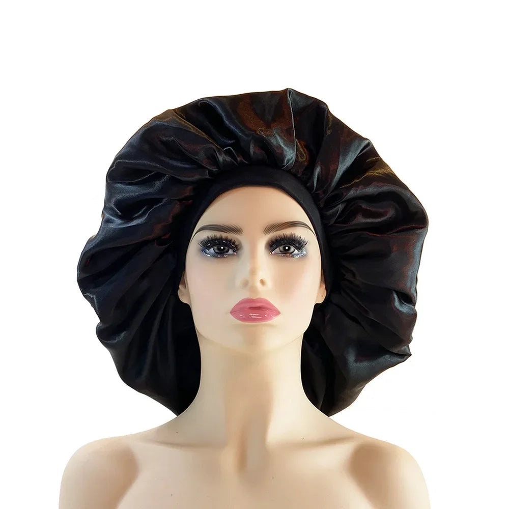 Bonnet en Satin réversible pour cheveux, Double couche réglable, couvre-tête pour dormir, accessoires de coiffure bouclés et élastiques