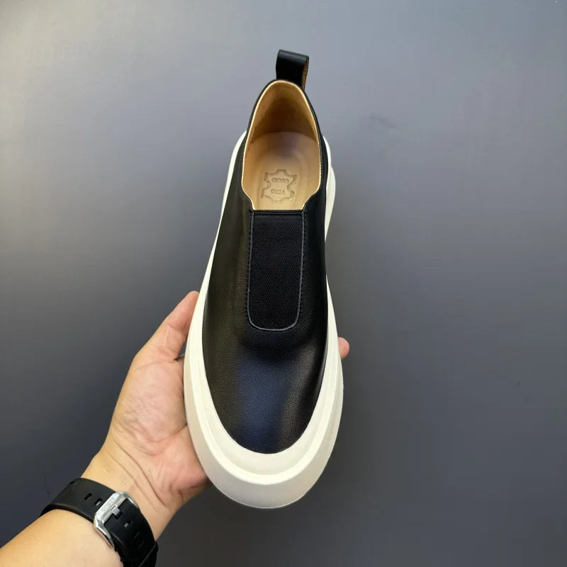 Baskets épaisses en cuir véritable pour hommes, chaussures décontractées, respirantes, à enfiler, haut de gamme