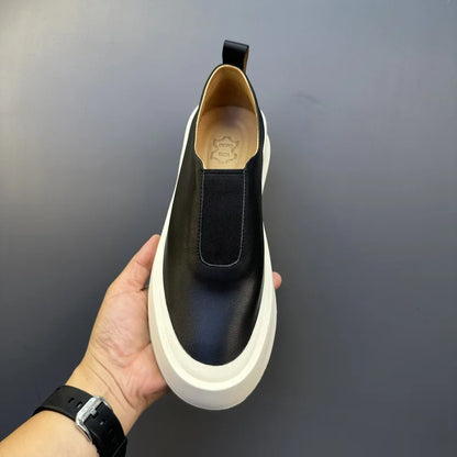 Baskets épaisses en cuir véritable pour hommes, chaussures décontractées, respirantes, à enfiler, haut de gamme