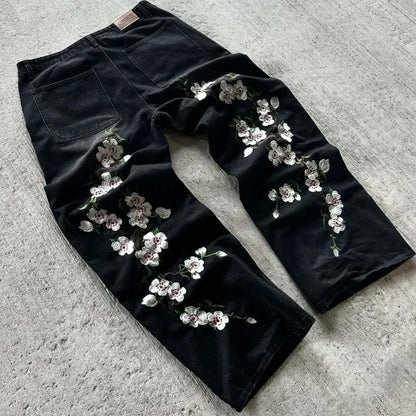Y2K Baggy Jeans Harajuku vintage fleur de cerisier broderie haute qualité jeans streetwear Hip Hop gothique hommes femmes jeans à jambes larges