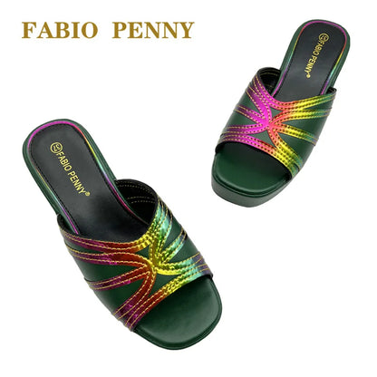 BS -  2025 Nouveau Laser Rainbow Design pantoufles pour femmes à semelles épaisses, exquises et à la mode pour banquets et fêtes