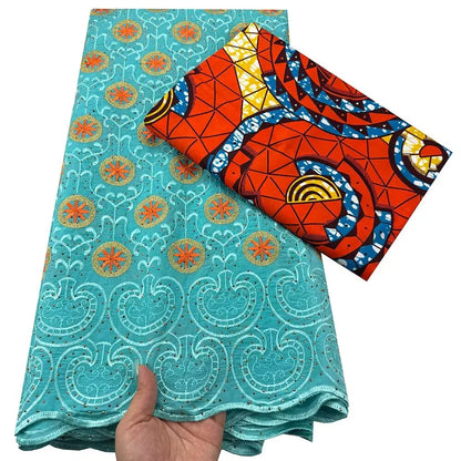 Tissu africain en dentelle de Voile suisse, 2.5 + 3 yards, véritable cire pour coudre une robe de soirée, nouvel arrivage