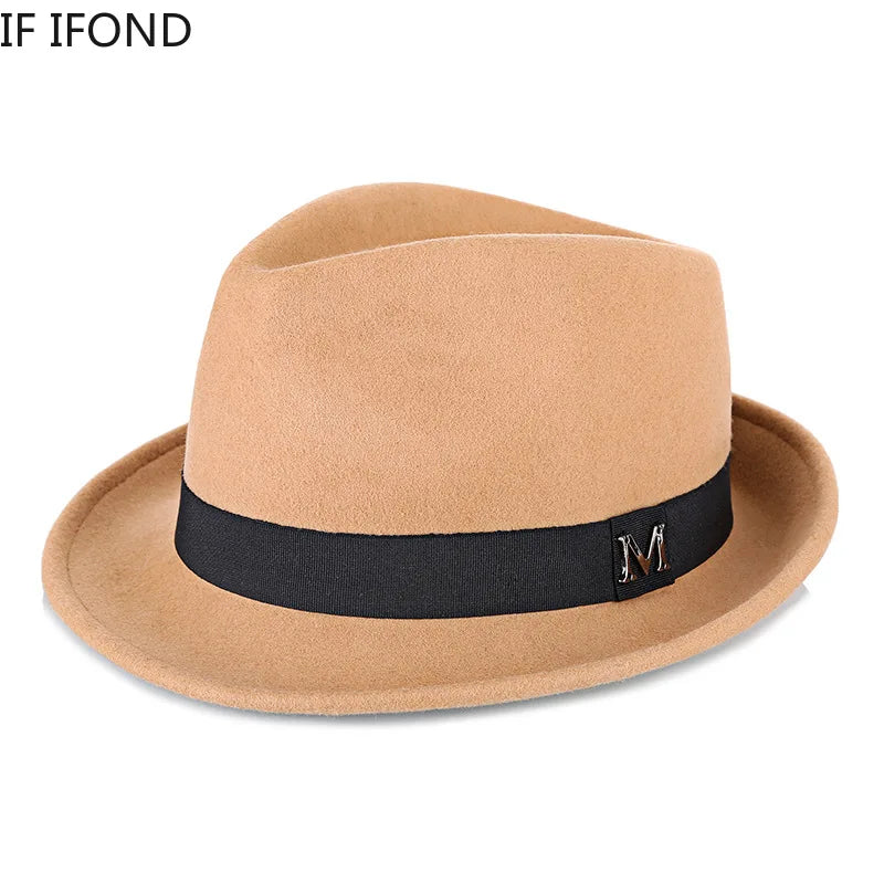 Hommes hiver épais chaud feutre Fedora chapeaux laine Gentleman Jazz casquette homburg mâle classique à bord étroit chapeau haut-de-forme