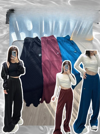 Sport Yoga taille haute pantalon droit femmes plié ample jambe large pantalon respirant décontracté solide taille élastique pantalons pour femmes