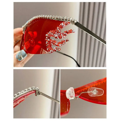 Y2K lunettes de soleil sans monture Punk irrégulière femme lunettes de soleil de luxe concepteur UV400 Protection diamant cristal nuances pour les femmes