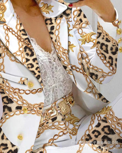 Veste crayon taille haute à double boutonnage pour femme, col imbibé, blanc tempérament, mode Piedmont, printemps et été, 2 pièces