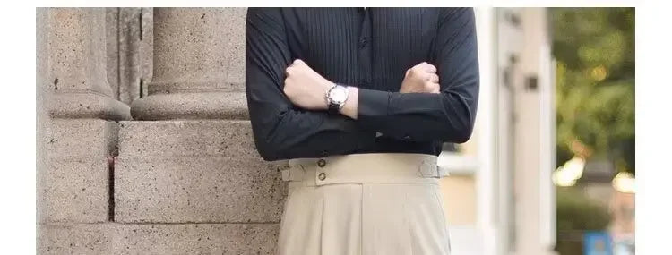 BS Vintage taille haute hommes décontracté pantalon droit Smalltrousers affaires britanniques Paris boucle blanc pantalon Long