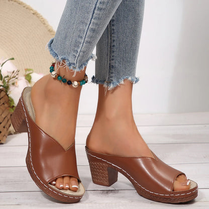 Pantoufles à talons hauts et bout ouvert pour femmes, nouvelle mode d'été, vêtements d'extérieur, chaussures à enfiler, tailles 36 à 43, amorti supérieur en polyuréthane