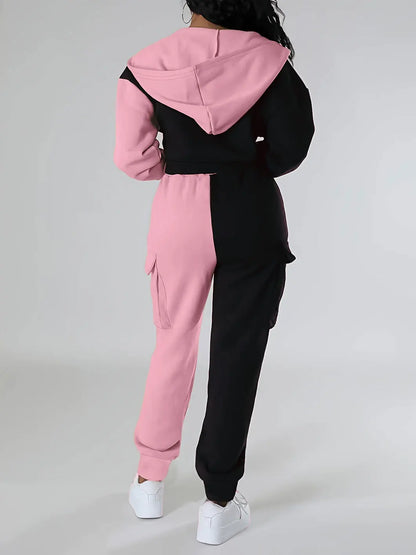 veste sport deux pièces ample pour femmes, ensemble assorti, survêtement à capuche, fermeture éclair bloquée, vêtements d'extérieur courts, pantalon Cargo avec cordon de serrage, automne hiver