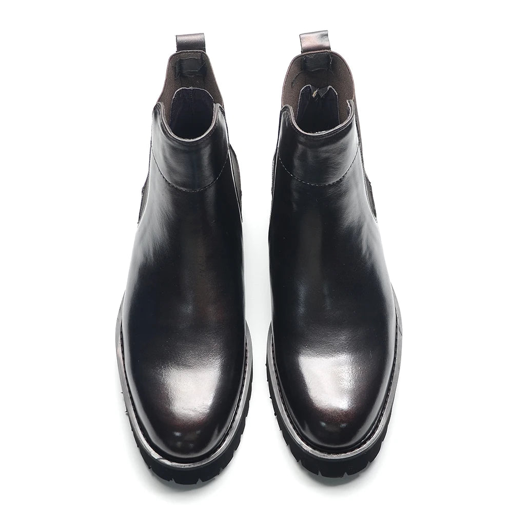Bottes Chelsea montantes de Style britannique pour hommes, chaussures classiques de luxe en cuir véritable avec bande élastique pour augmenter la hauteur, automne et hiver