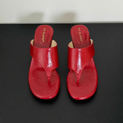 Chaussures rouges mode talons ronds dames pantoufles femmes tongs élégantes femmes pantoufles à talons sandales diapositives chaussures pompes